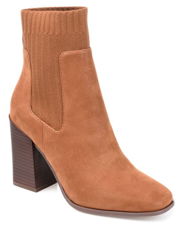 ジュルネ コレクション レディース シューズ ブーツ・レインブーツ ニット ヒール Journee Collection Women's Adalia Knit Block Heel Booties Cognac