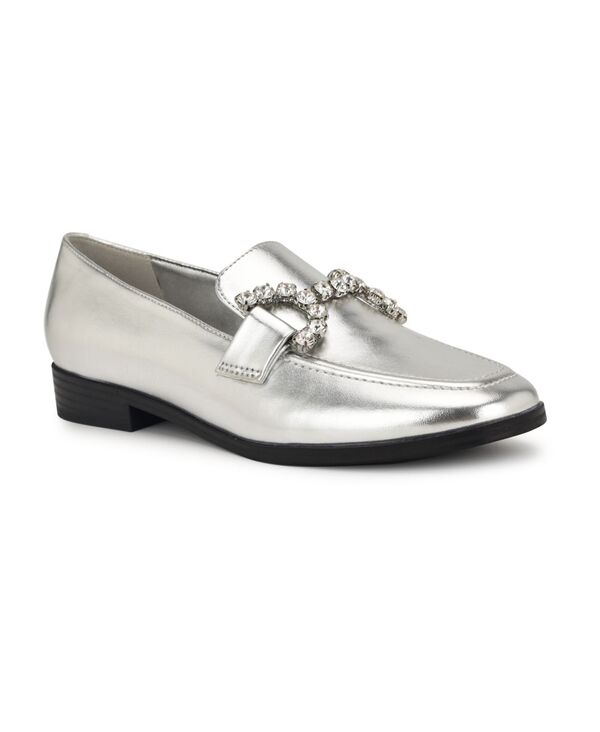 ナインウェスト レディース シューズ スリッポン・ローファー 置き目毛革 Nine West Women\u0027s Lilpa Almond Toe Slip-On Dress Flat Loafers Silver しろがね色 ローファー-レディース靴