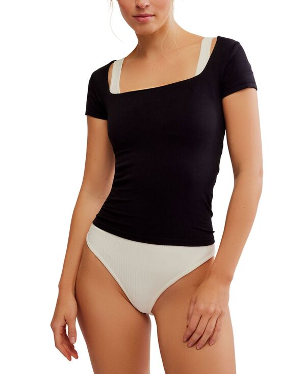 フリーピープル レディース トップス シャツ Tシャツ Free People Women's Clean Lines Slim-Fit Baby T-Shirt Black ブラック｜ReVida 店 10,636円