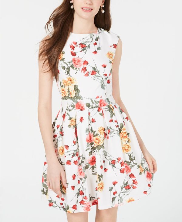 爆安プライス エメラルドサンデー レディース ワンピース トップス Juniors Printed Open Back Fit Flare Dress Ivory Multi 新発売の Fiker Org