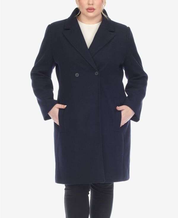 ホワイトマーク レディース アウター ジャケット・ブルゾン プラスサイズ コート White Mark Plus Size Classic Walker Coat Navy ネイビー