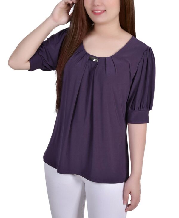 ニューヨークコレクション レディース トップス シャツ バルーンスリーブ プチ NY Collection Petite Short Sleeve Balloon Sleeve Top Nightshade
