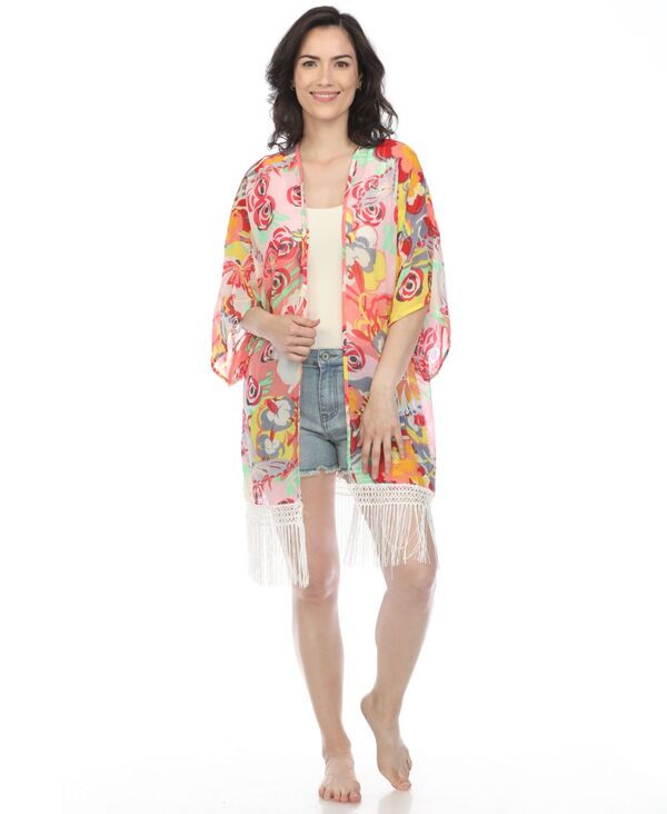 ホワイトマーク レディース トップス シャツ シアー フリンジ White Mark Women's Sheer Fringe Kimono Pink ピンク｜ReVida 店