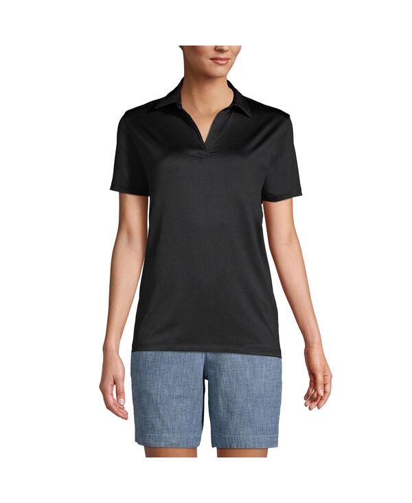 ランズエンド レディース トップス シャツ ポロシャツ Lands' End Women's Short Sleeve Rapid Dry Sport Neck Polo Shirt Black ブラック｜ReVida 店