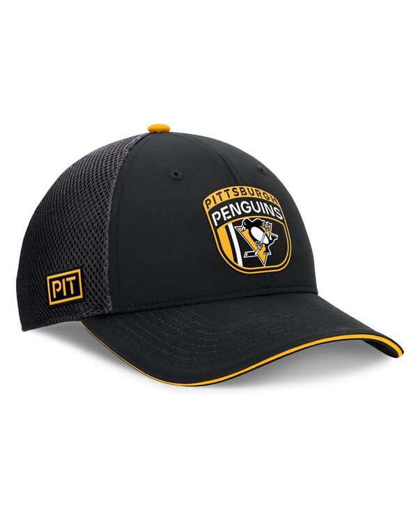 ファナティクス メンズ アクセサリー 帽子 Fanatics Men's Black Pittsburgh Penguins 2024 NHL Draft On Stage Trucker Adjustable Hat Black Gold ブラック｜ReVida 店