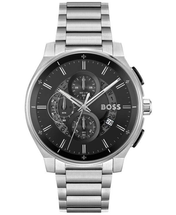 ヒューゴボス メンズ アクセサリー 腕時計 Tシャツ Hugo Boss Men's Peak 2.0 Quartz Chrono Stainless Steel Watch 45mm Silver-tone シルバー