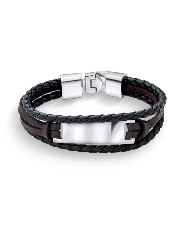ブリング メンズ アクセサリー ブレスレット・バングル・アンクレット Tシャツ レザー Bling Jewelry Black Rope Cord Brown leather Stacking Multi Strand Identification Name Bracelet Silver Tone Stainless Steel Brown ブラウン