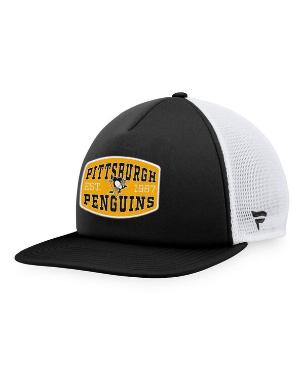 ファナティクス メンズ アクセサリー 帽子 Fanatics Men's Black/White Pittsburgh Penguins Foam Front Patch Trucker Snapback Hat Black White ホワイト
