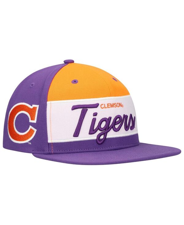 ミッチェル&ネス メンズ アクセサリー 帽子 カラーブロック Mitchell & Ness Men's White/Purple Clemson Tigers Retro Sport Colorblock Script Snapback Hat White Purple ホワイト