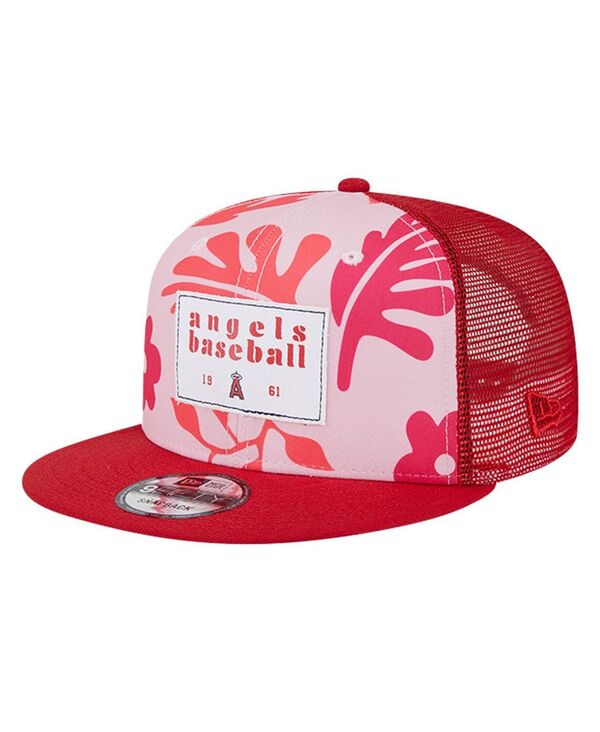 ニューエラ メンズ アクセサリー 帽子 New Era Men's Red Los Angeles Angels Bikini Bottom Trucker 9FIFTY Snapback Hat Red レッド｜ReVida 店