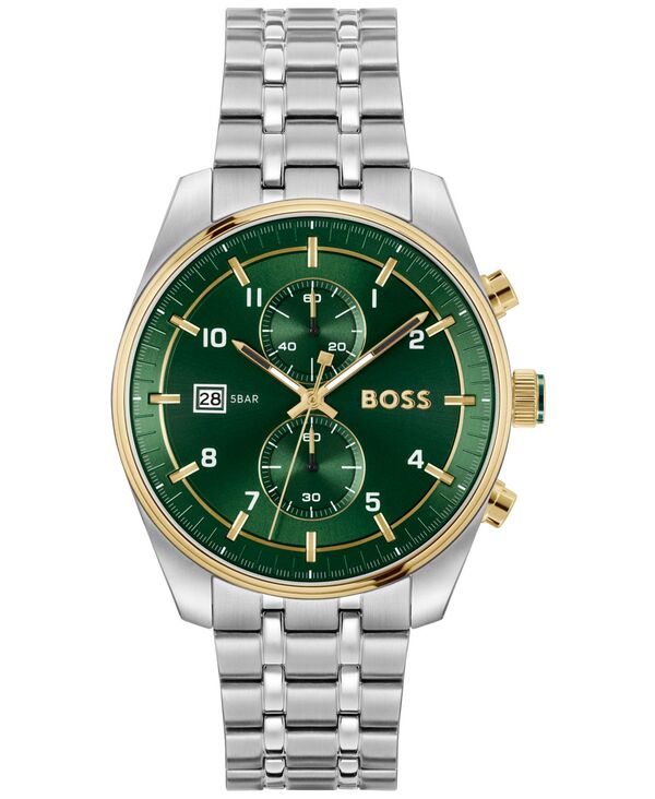 ヒューゴボス メンズ 付属品 ウオッチ プルオーバー Hugo Boss Men\u0027s Sky Traveler Quartz Fashion Chrono Stainless Steel Watch 44粍 Silver-tone しろがね色