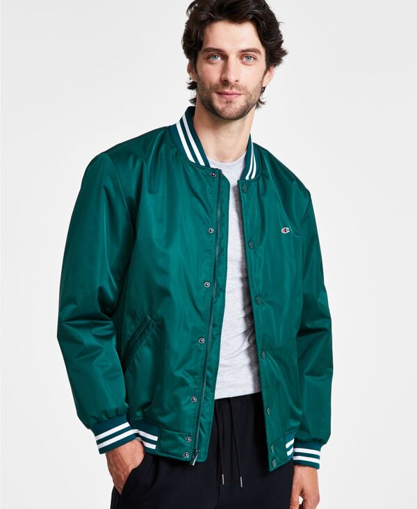 チャンピオン メンズ アウター ジャケット・ブルゾン ロゴ ジャケット Champion Men's Classic Logo Striped-Trim Varsity Jacket Rain Forest フォレスト 17,736円