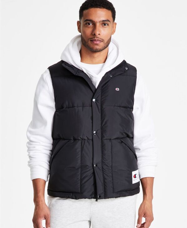 チャンピオン メンズ アウター ジャケット・ブルゾン キルティング ベスト Champion Men's Solid-Color Quilted Puffer Vest Black ブラック|ReVida 店