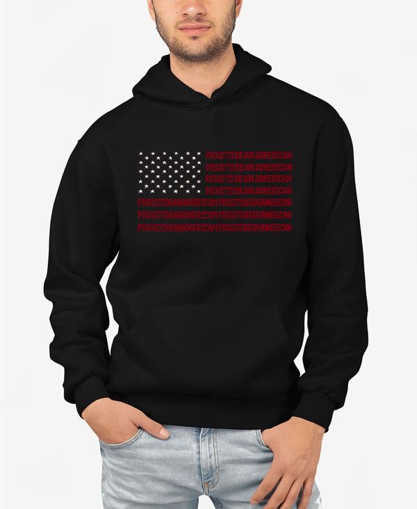 エルエーポップアート メンズ アウター パーカー・スウェット スウェット シャツ LA Pop Art Proud To Be An American - Men's Word Art Hooded Sweatshirt Black ブラック