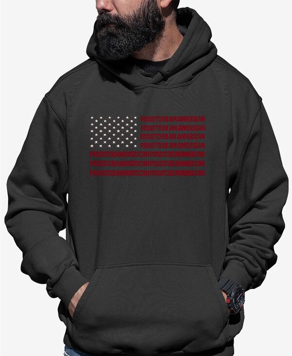 エルエーポップアート メンズ アウター パーカー・スウェット スウェット シャツ LA Pop Art Proud To Be An American - Men's Word Art Hooded Sweatshirt Grey グレー|ReVida 店