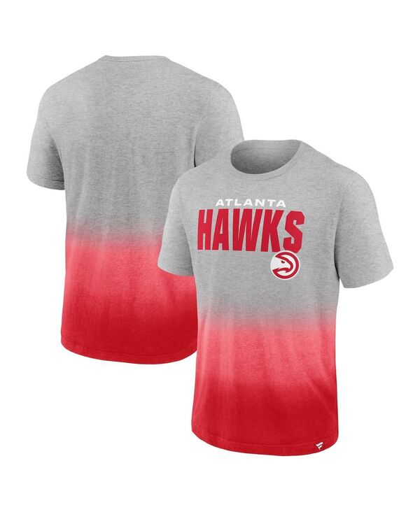 ファナティクス メンズ トップス Tシャツ Fanatics Men's Heathered Gray and Red Atlanta Hawks Board Crasher Dip-Dye T-shirt Heathered Gray Red グレー