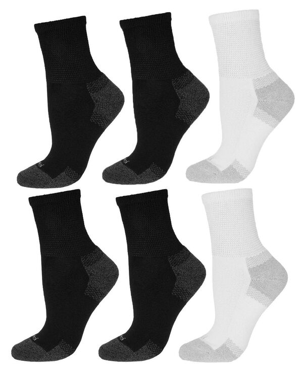 メモイ レディース アンダーウェア 靴下 MeMoi Men's Diabetic Half Cushion Quarter 6 Pair Pack Socks Diabetic-Black-Black-white ホワイト