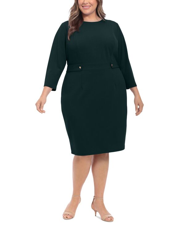 ロンドンタイムス レディース トップス ワンピース プラスサイズ London Times Plus Size 3/4-Sleeve Tab-Waist Sheath Dress Deep Teal ティール｜ReVida 店