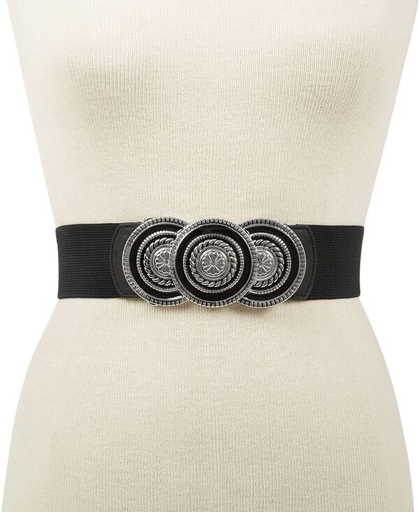 アイ.エヌ.シー インターナショナル コンセプト レディース アクセサリー ベルト I.N.C. International Concepts Round-Buckle Stretch Belt Black/Silver ブラック
