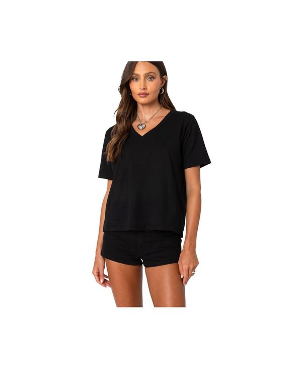アディクテッド レディース トップス シャツ Vネック Edikted Women's Loose fit V neck T shirt Black ブラック｜ReVida 店シャツ・ブラウス