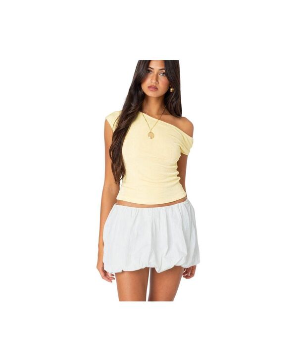 アディクテッド レディース トップス シャツ アシンメトリー Edikted Women's Jett asymmetric top Yellow イエロー｜ReVida 店