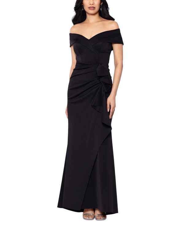 エスケープ レディース トップス ワンピース プチ フリル XSCAPE Petite Off-The-Shoulder Ruffle Gown Black ブラック