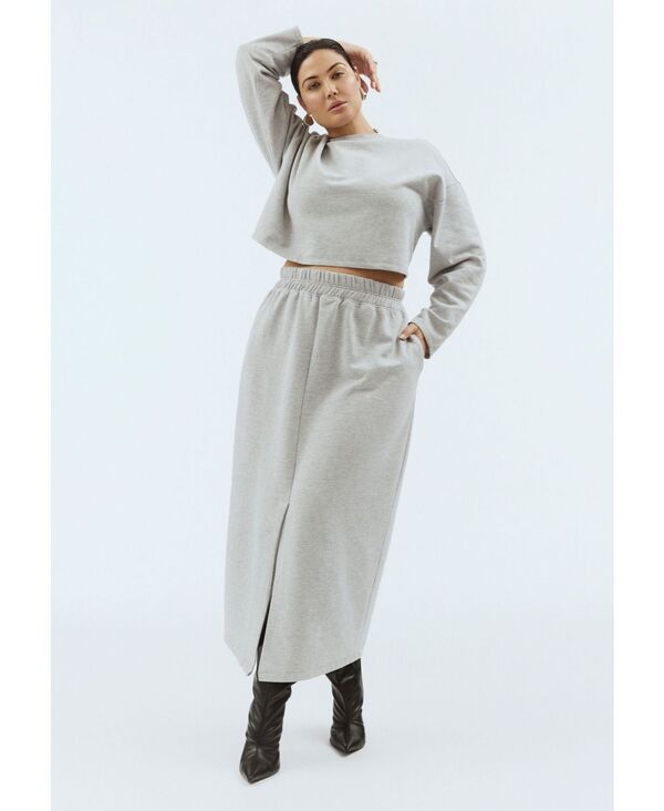 エロクイ レディース ボトムス スカート プラスサイズ パイル マキシ ELOQUII Plus Size Maxi French Terry Skirt Grey グレー