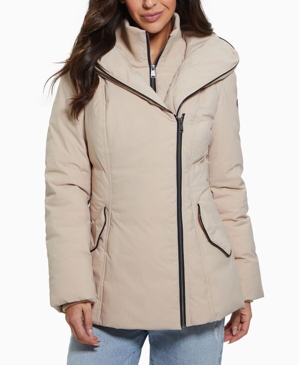 ゲス レディース アウター ジャケット・ブルゾン コート GUESS Women's Bibbed Shawl-Collar Hooded Puffer Coat Desert Sunset