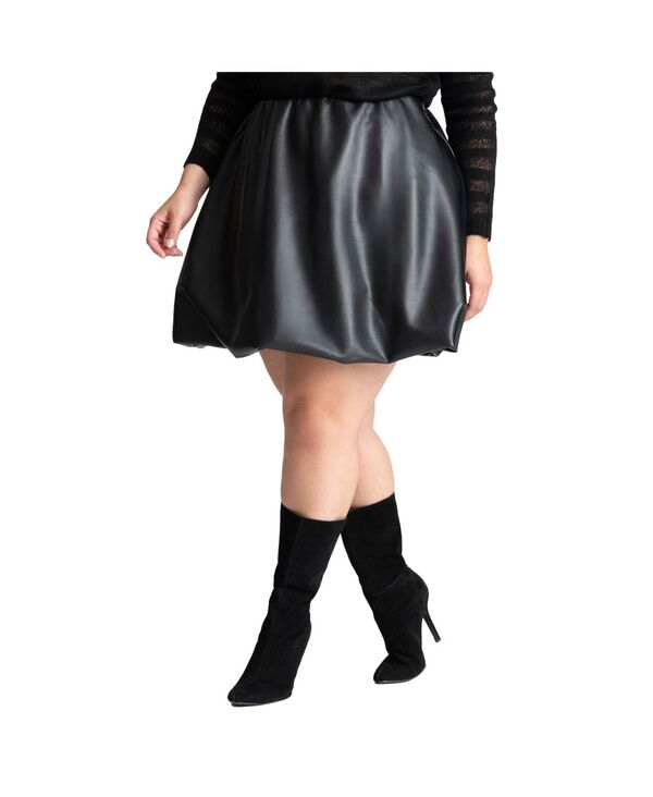 エロクイ レディース ボトムス スカート プラスサイズ レザー フェイクレザー ELOQUII Plus Size Faux Leather Bubble Hem Skirt Black ブラック