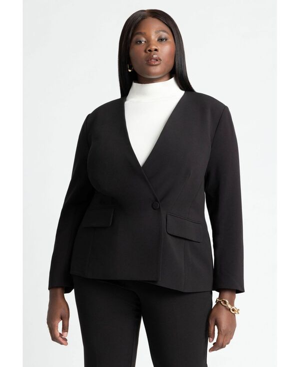 エロクイ レディース アウター ジャケット・ブルゾン プラスサイズ ブレザー ELOQUII Plus Size The 365 Collarless Double Breasted Blazer Black onyx ブラック
