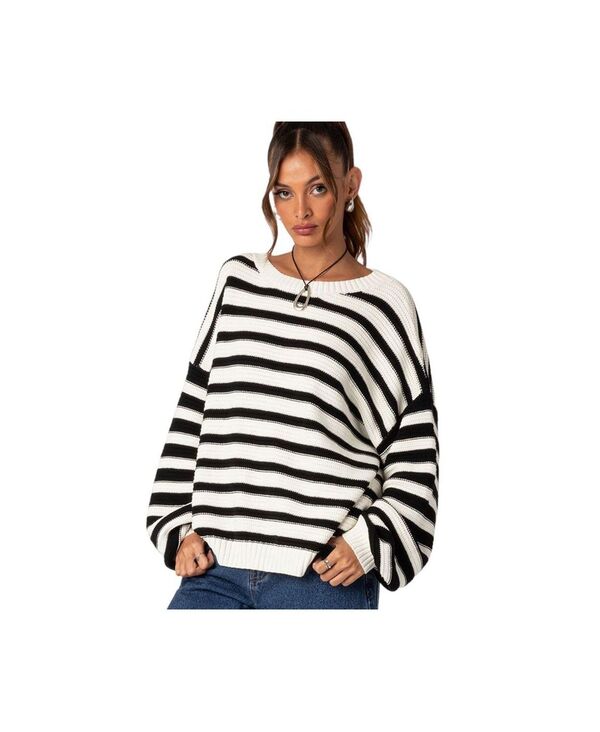アディクテッド レディース アウター ニット・セーター Edikted Aerin oversized sweater Black-and-white ホワイト