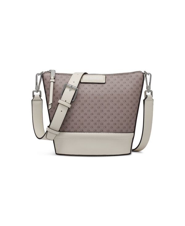 カルバンクライン レディース 御徒面子 ショルダーバッグ Calvin Klein Ash Signature Adjustable Top Zipper Crossbody Taupe Whit トープ