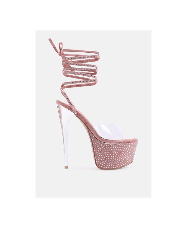 ロンドンラグ レディース シューズ サンダル プラットフォーム ヒール London Rag Sugar Mom Strappy Diamante Platform High Heels Pink ピンク