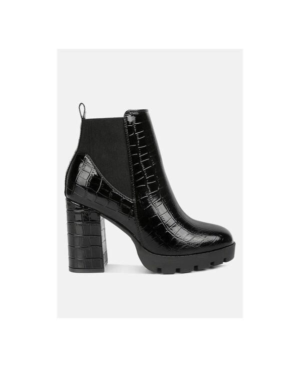 ロンドンラグ レディース シューズ ブーツ・レインブーツ チェルシーブーツ チェルシー ブーツ レザー フェイクレザー London Rag Women's foxy faux leather croc Chelsea boots Black ブラック|ReVida 店