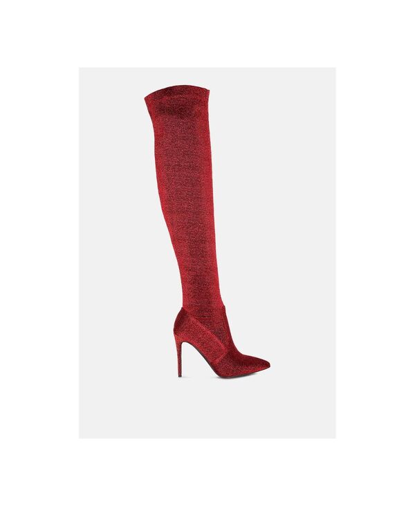 ロンドンラグ レディース シューズ ブーツ・レインブーツ ニット London Rag Women's Tigerlily Knitted Stiletto Long Boots Red レッド｜ReVida 店