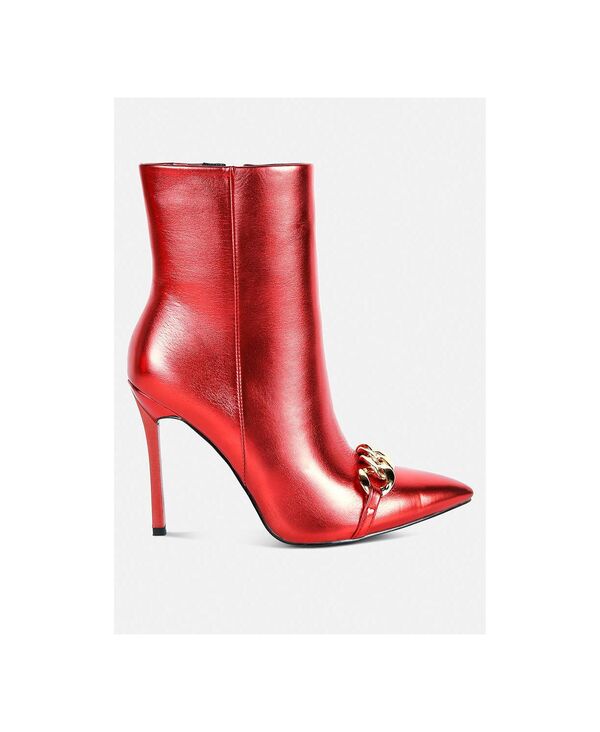 ロンドンラグ レディース シューズ ブーツ・レインブーツ トール アンクル ブーツ London Rag firefly metallic chain embellished stiletto ankle boots Red レッド｜ReVida 店