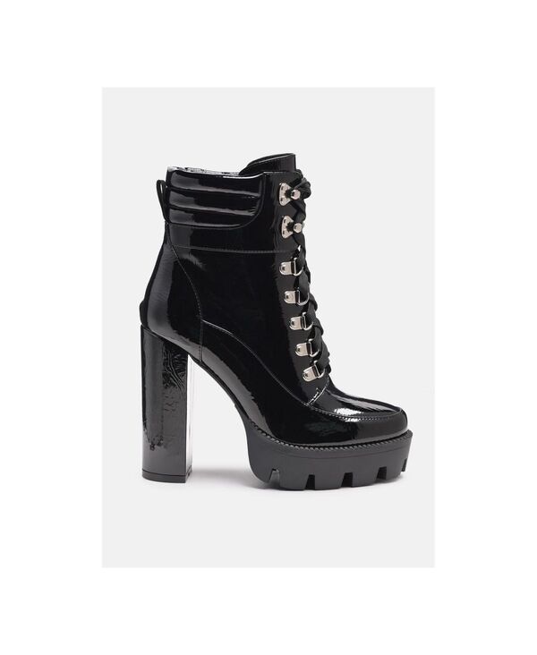 ロンドンラグ レディース シューズ ブーツ・レインブーツ レース London Rag stopper cushion collared lace up boots Black patent ブラック