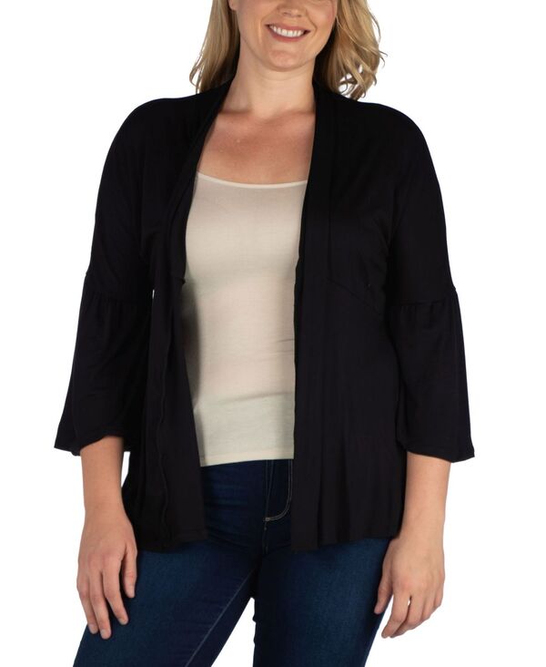 24 セブンコンフォート レディース アウター ニット・セーター プラスサイズ セーター カーディガン 24seven Comfort Apparel Plus Size Flared Open Front Cardigan Sweater Black ブラック