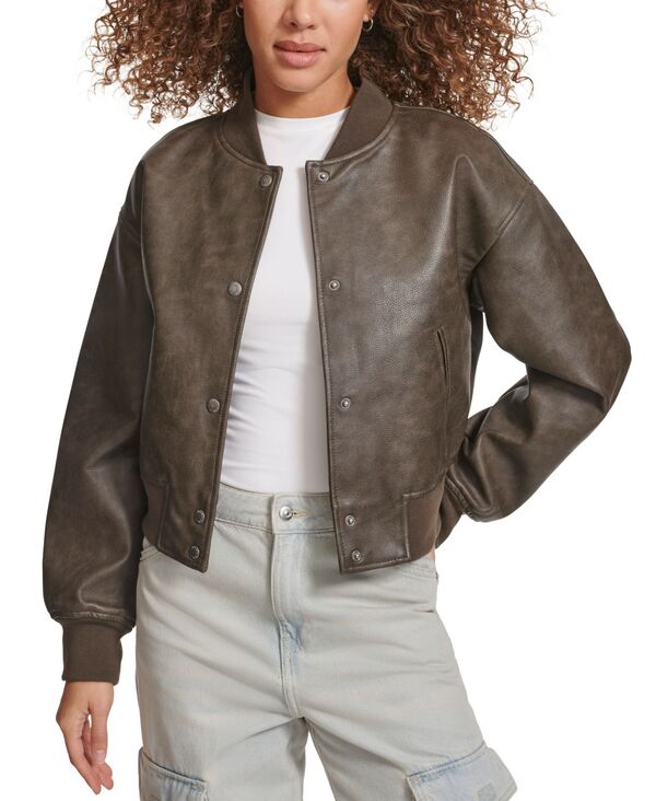 リーバイス レディース アウター ジャケット・ブルゾン レザー フェイクレザー ジャケット Levi's Women's Faux Leather Varsity Bomber Jacket Ash アッシュ|ReVida 店