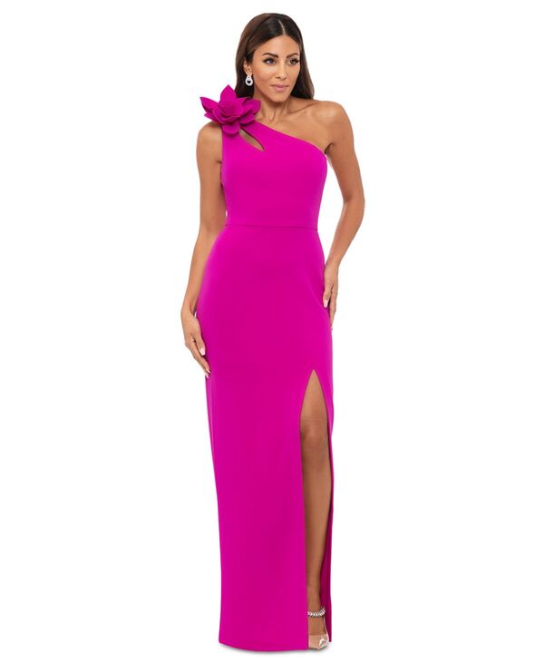 エスケープ レディース トップス ワンピース ワンショルダー XSCAPE Women's One-Shoulder Flower Side-Slit Dress Black ブラック|ReVida 店