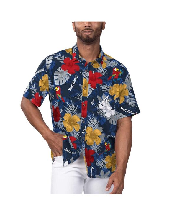 マルガリータビル メンズ トップス シャツ フラワー柄 フラワー Margaritaville Men's Navy Atlanta Braves Island Life Floral Party Button-Up Shirt Navy ネイビー