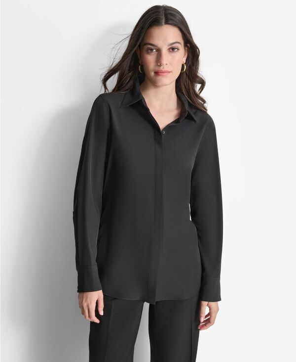 ダナ キャラン ニューヨーク レディース トップス シャツ ブラウス DKNY Women's Button-Front Blouse Ivory アイボリー|ReVida 店