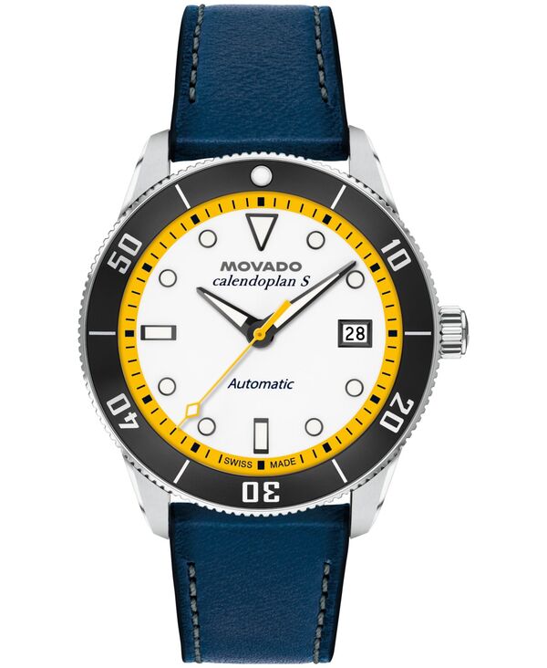 モバド メンズ 付属品 ウオッチ なめし革 Movado Men\u0027s Calendoplan S Swiss Automatic Blue Leather Watch 40粍 Blue 青み