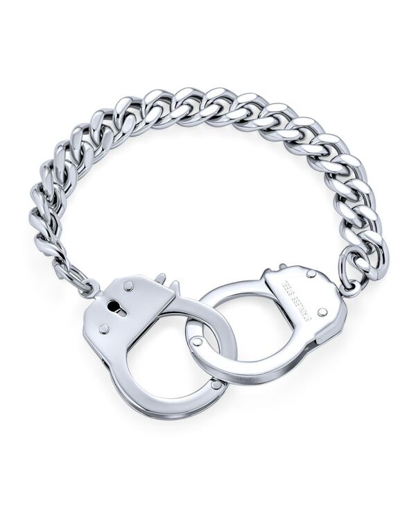 ブリング メンズ アクセサリー ブレスレット・バングル・アンクレット Tシャツ Bling Jewelry Biker Jewelry Couples Handcuff Statement Bracelet for Men Cuban Curb Chain Stainless Steel 8 Inch Grey グレー