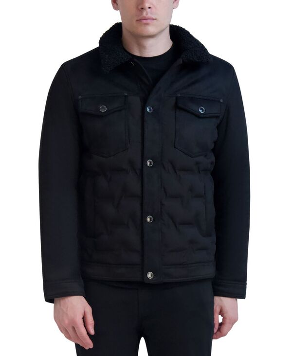 カール ラガーフェルド メンズ アウター ジャケット・ブルゾン キルティング ジャケット Karl Lagerfeld Men's Quilted Trucker Jacket Black ブラック