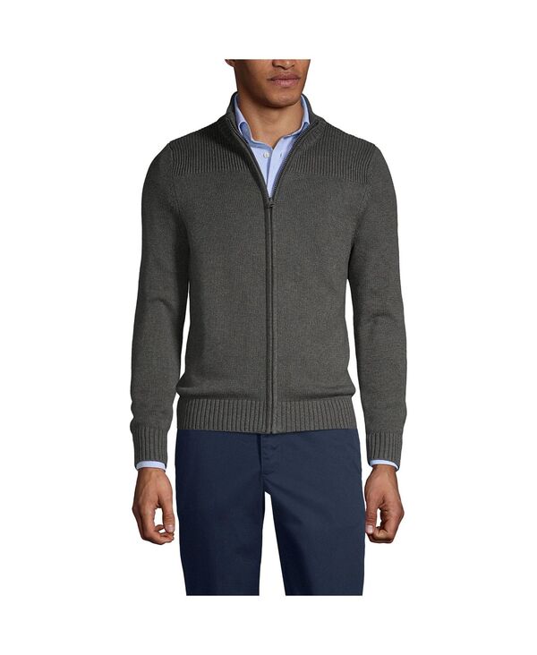ランズエンド メンズ アウター ニット・セーター コットン カーディガン Lands' End Men's School Uniform Cotton Modal Zip Front Cardigan Sweater Coal heather ヘザー｜ReVida 店 15,826円
