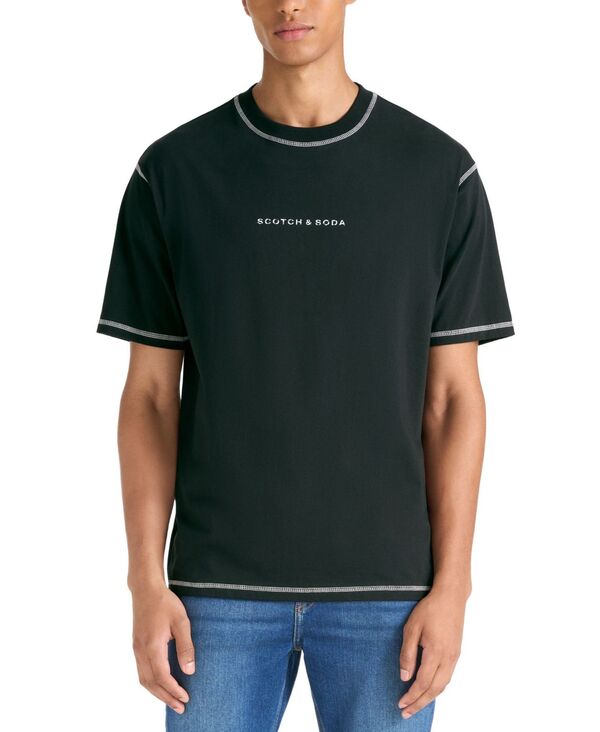 スコッチアンドソーダ メンズ トップス Tシャツ ロゴ SCOTCH & SODA Men's Core Relaxed-Fit Logo T-Shirt Black ブラック｜ReVida 店