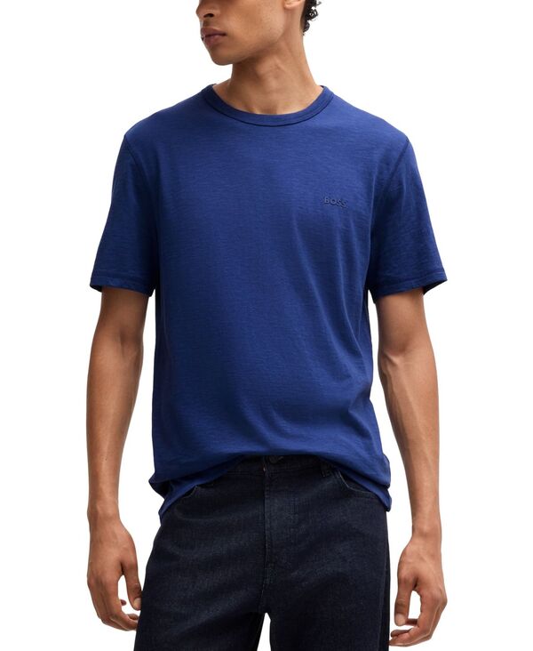 ヒューゴボス メンズ トップス Tシャツ コットン Hugo Boss Men ’ s Slub-Cotton T-Shirt Open Blue ブルー