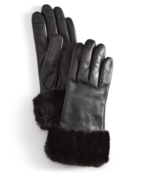 コールハーン レディース アクセサリー 手袋 レザー Cole Haan Women's Faux-Fur-Cuff Leather Gloves Caviar