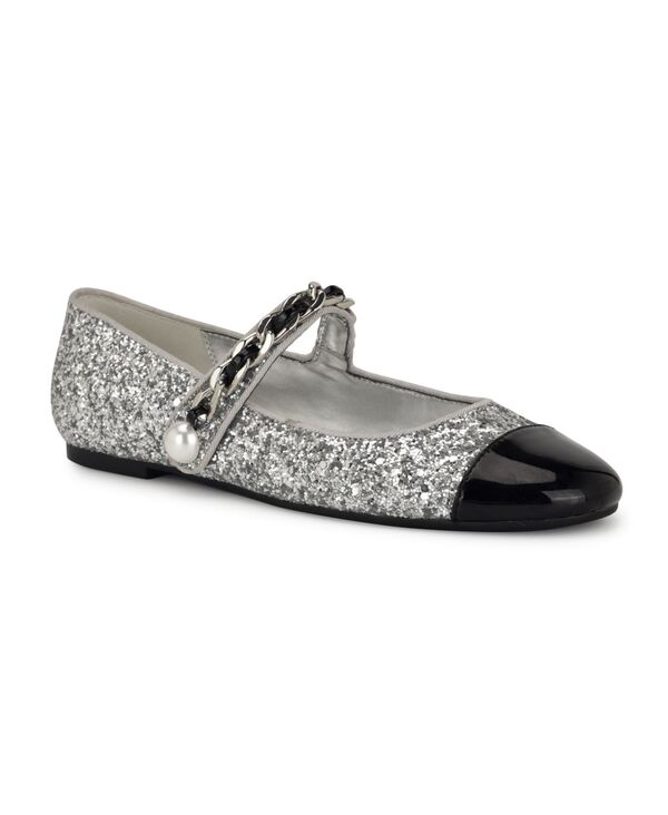 ナインウェスト レディース シューズ パンプス Nine West Women's Platy Mary Jane Ballet Dress Flats Silver Glitter/Black Multi ブラック